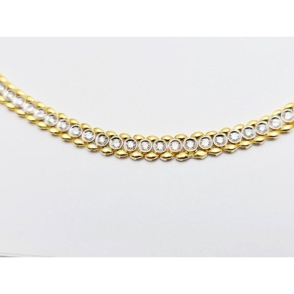 Unique 18K Solid Yellow Gold Designer Diamond Tennis Link Chain Necklace - 16" L - Picture 11 of 16